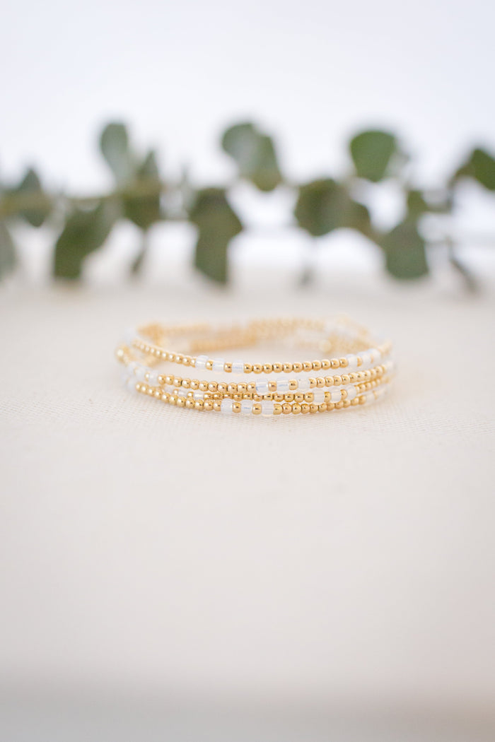 Gold beaded bracelet three stack, perfect for styling any outfit