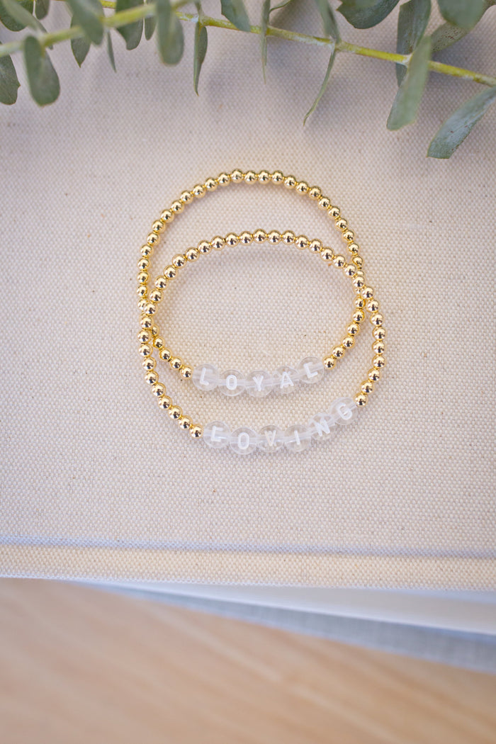Gold beaded bracelet with gorgeous letter beads