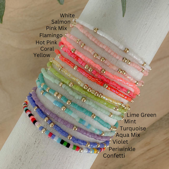 Delica Seed Bead Bracelets: vibrant, stackable, and affordable—perfect for adding seasonal, team, or favorite colors to your jewelry stack.