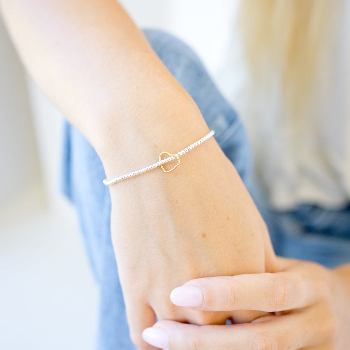 dainty open heart beaded bracelet gold and silver 