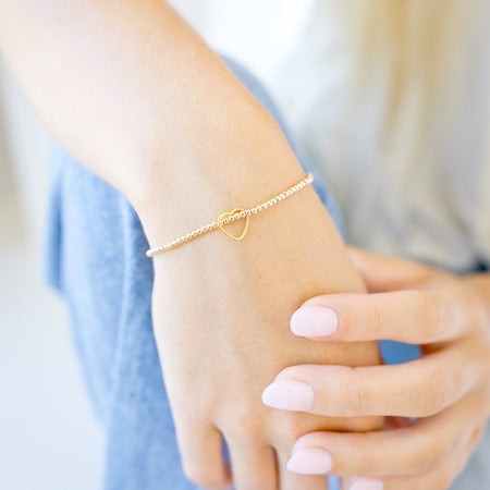 dainty open heart beaded bracelet gold and silver 