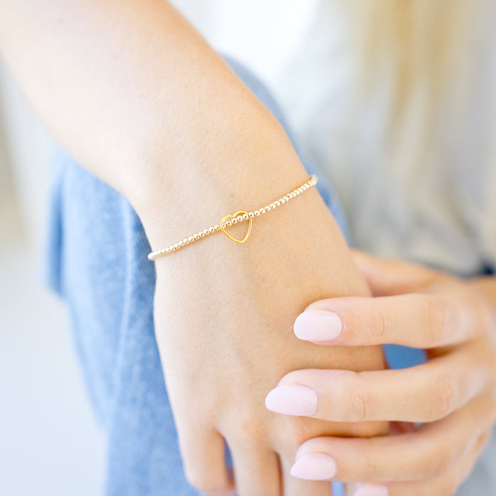 dainty open heart beaded bracelet gold and silver 