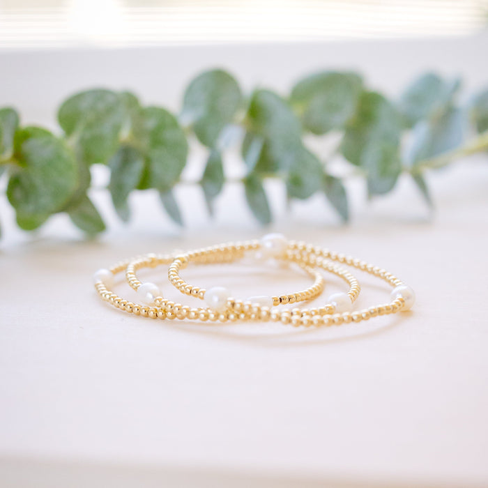 gold beaded bracelets with rice shape natural freshwater pearls