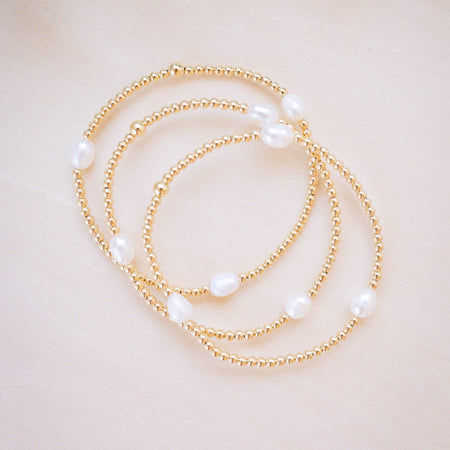 gold beaded bracelets with rice shape natural freshwater pearls
