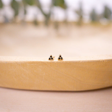 tiny onyx flower crystal studs on wood bowl