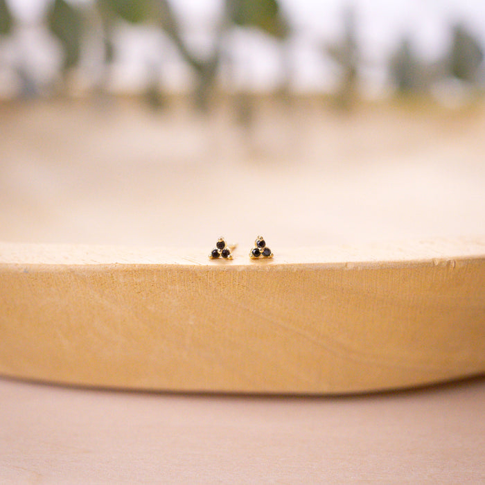 tiny onyx flower crystal studs on wood bowl