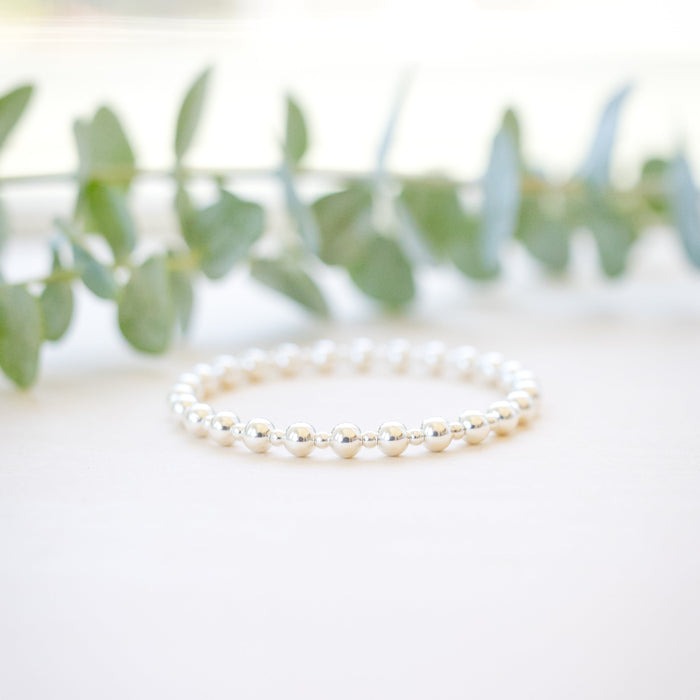 silver beaded bracelet stack 