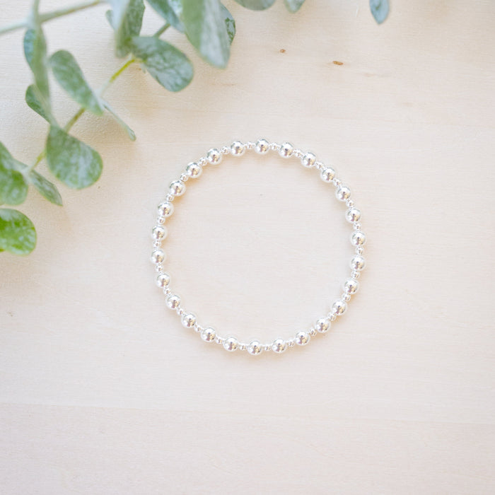 silver beaded bracelet stack 