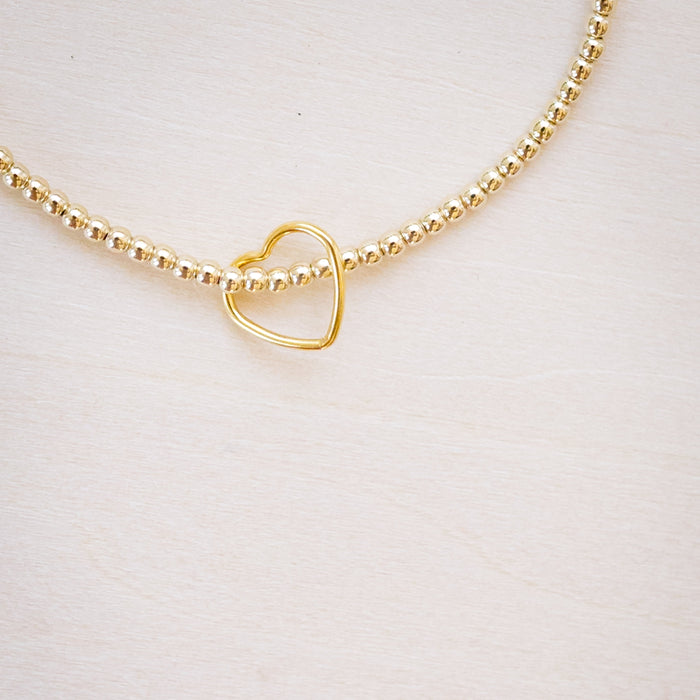 dainty open heart beaded bracelet gold and silver 