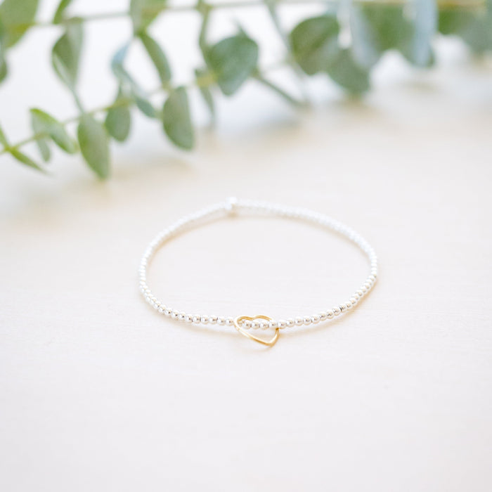 dainty open heart beaded bracelet gold and silver 