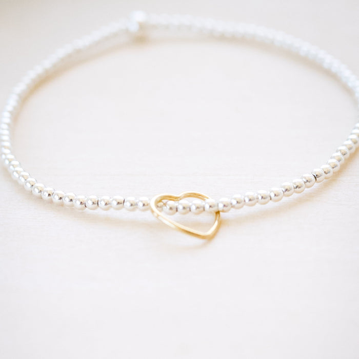 dainty open heart beaded bracelet gold and silver 