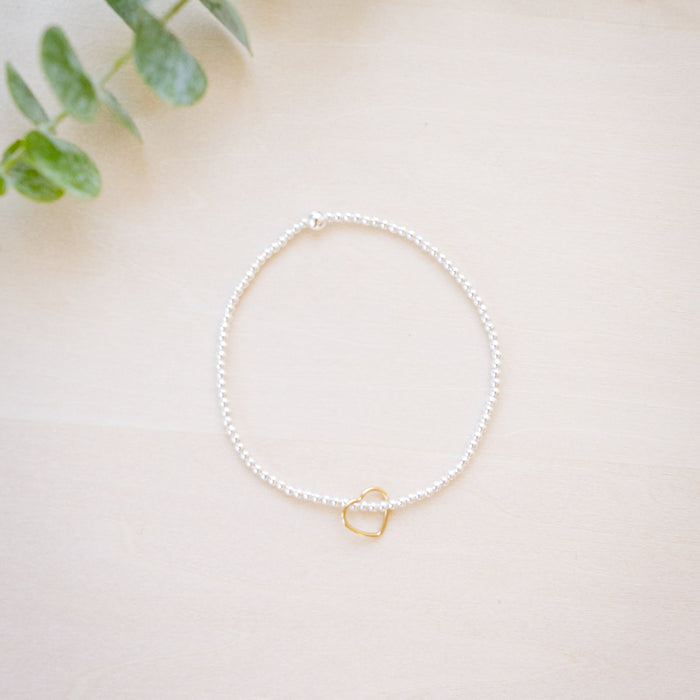 dainty open heart beaded bracelet gold and silver 