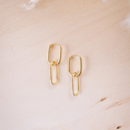 Double Link Earrings – gold-filled statement earrings with a sleek modern design. Lightweight, tarnish-resistant, and perfect for office, evening, or everyday wear.