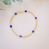 lapis beaded bracelet close up with gold beads 