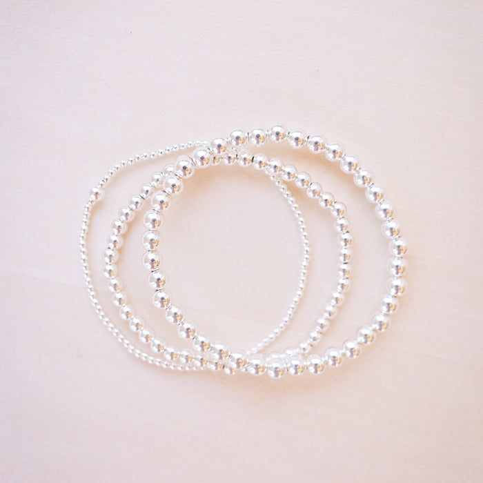 set of three sterling silver bracelets three different bead sizes 