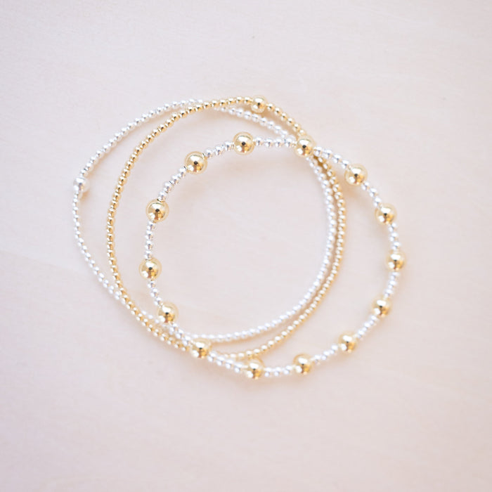 silver and gold beaded bracelet mixed metal 