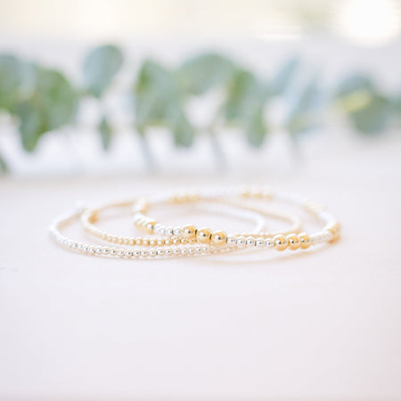silver and gold beaded bracelet mixed metal 