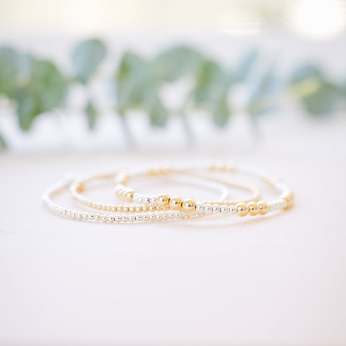 silver and gold beaded bracelet mixed metal 