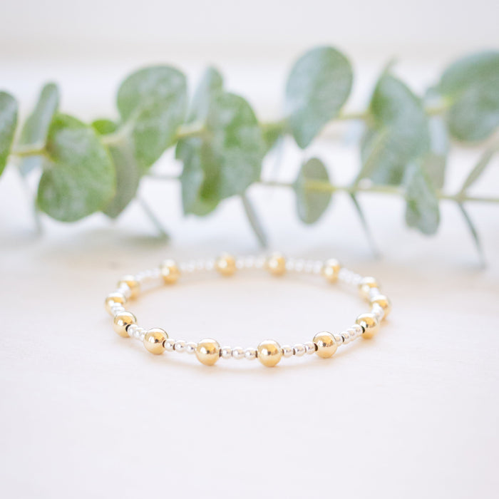 silver and gold beaded bracelet mixed metal 