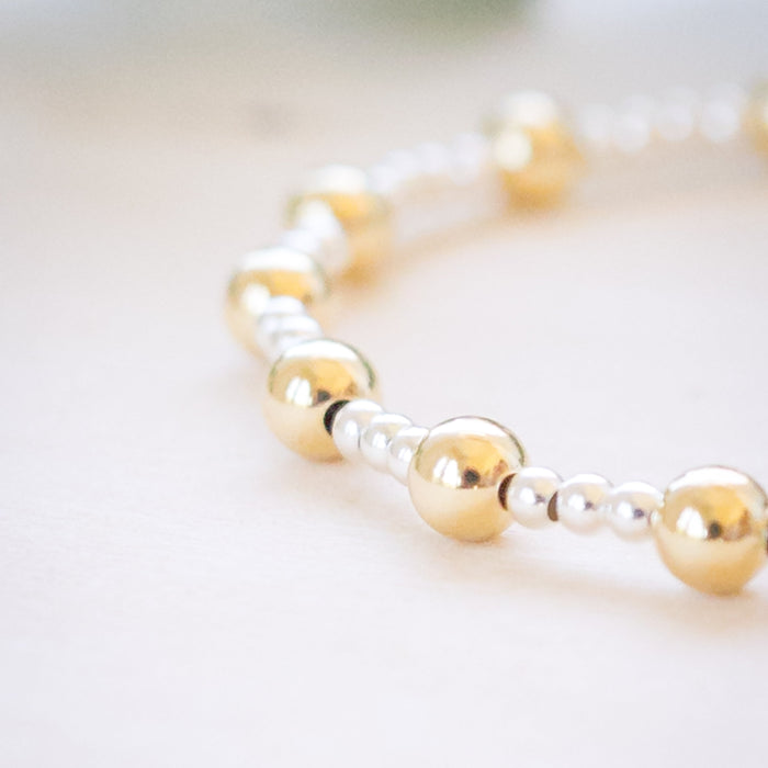 silver and gold beaded bracelet mixed metal 