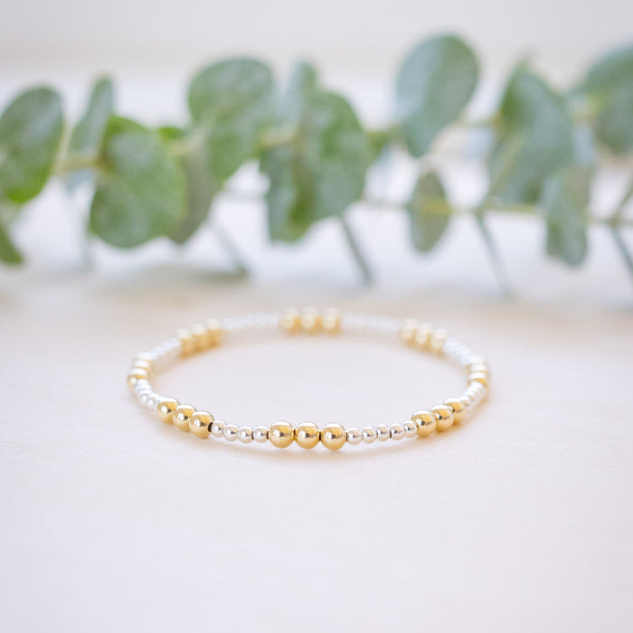 silver and gold beaded bracelet mixed metal 