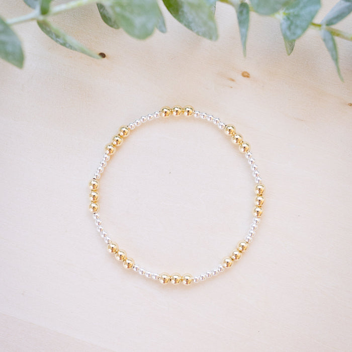 silver and gold beaded bracelet mixed metal 