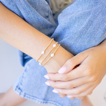 gold beaded bracelets with rice shape natural freshwater pearls