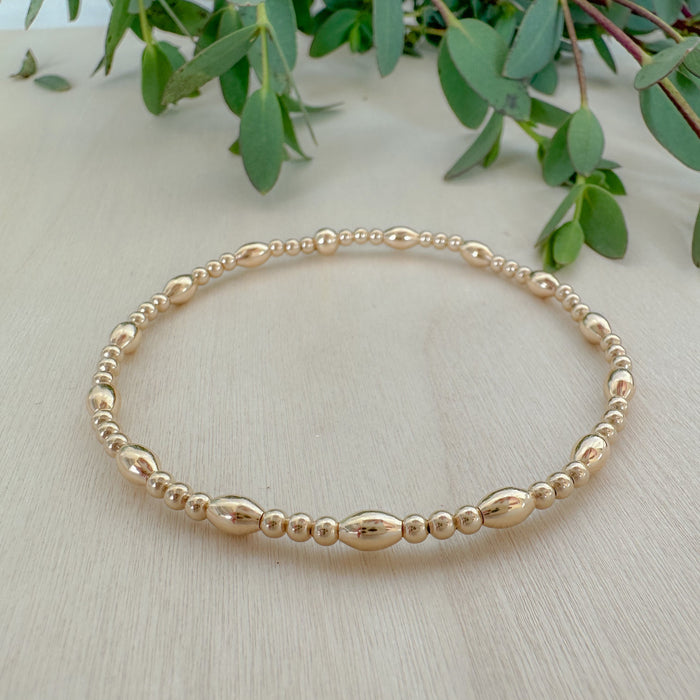 Rice Beaded Bracelet – gold-filled, stackable bracelet for layering and mix-and-match styling. Perfect addition to your gold bracelet stacks and everyday jewelry collection.