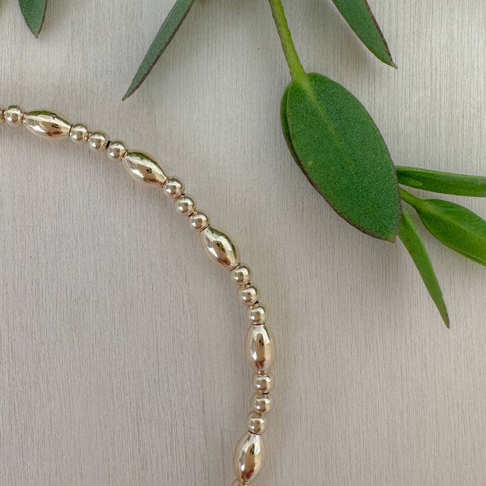 Rice Beaded Bracelet – gold-filled, stackable bracelet for layering and mix-and-match styling. Perfect addition to your gold bracelet stacks and everyday jewelry collection.