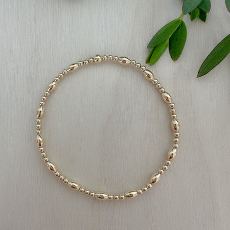 Rice Beaded Bracelet – gold-filled, stackable bracelet for layering and mix-and-match styling. Perfect addition to your gold bracelet stacks and everyday jewelry collection.